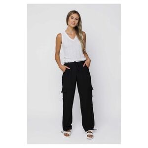 New! ORB • The Riley Breezy Straight Leg Cargo Pant in Black